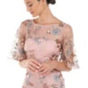 JS Collections Daphne Flutter Sleeve Column Sheath Blush Multi Color Gown Discou